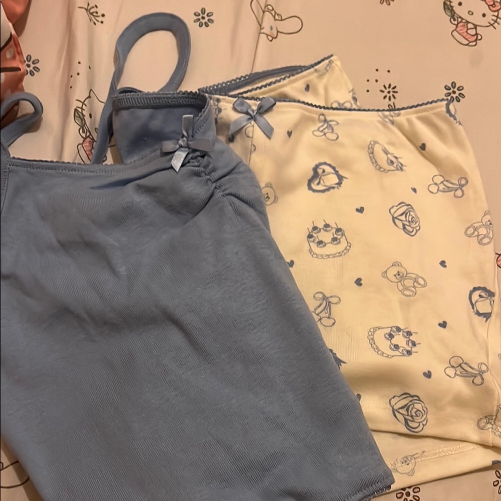 Blue and Cream Women's Intimates Set